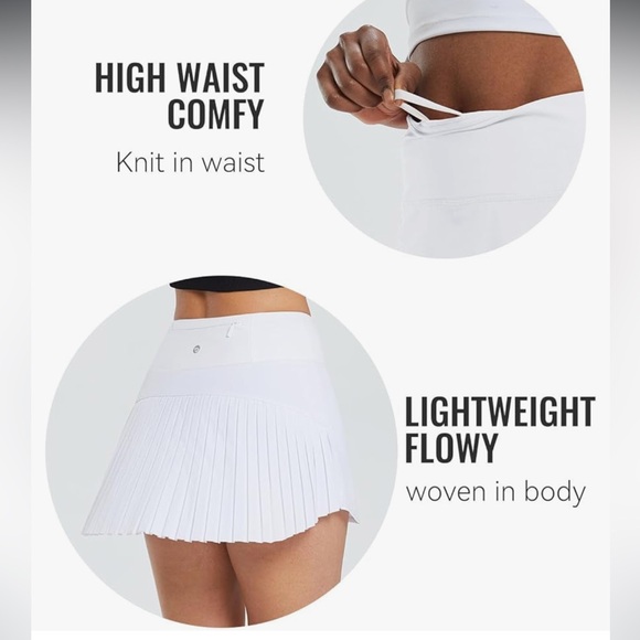 NWT Baleaf Women's high waisted Pleated/Flat White Athletic/Tennis Skirt Size M - Picture 4 of 9